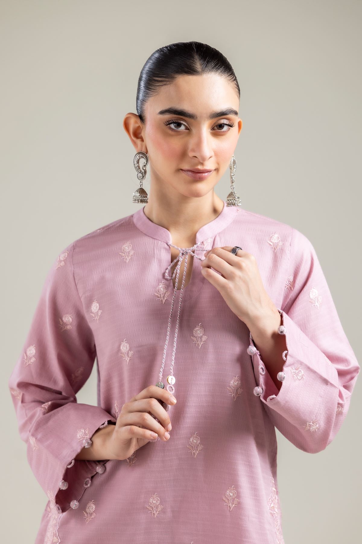 Embroidered Cotton Dobby Pink Cotton Kurta - 1-26-121-A-E-VG