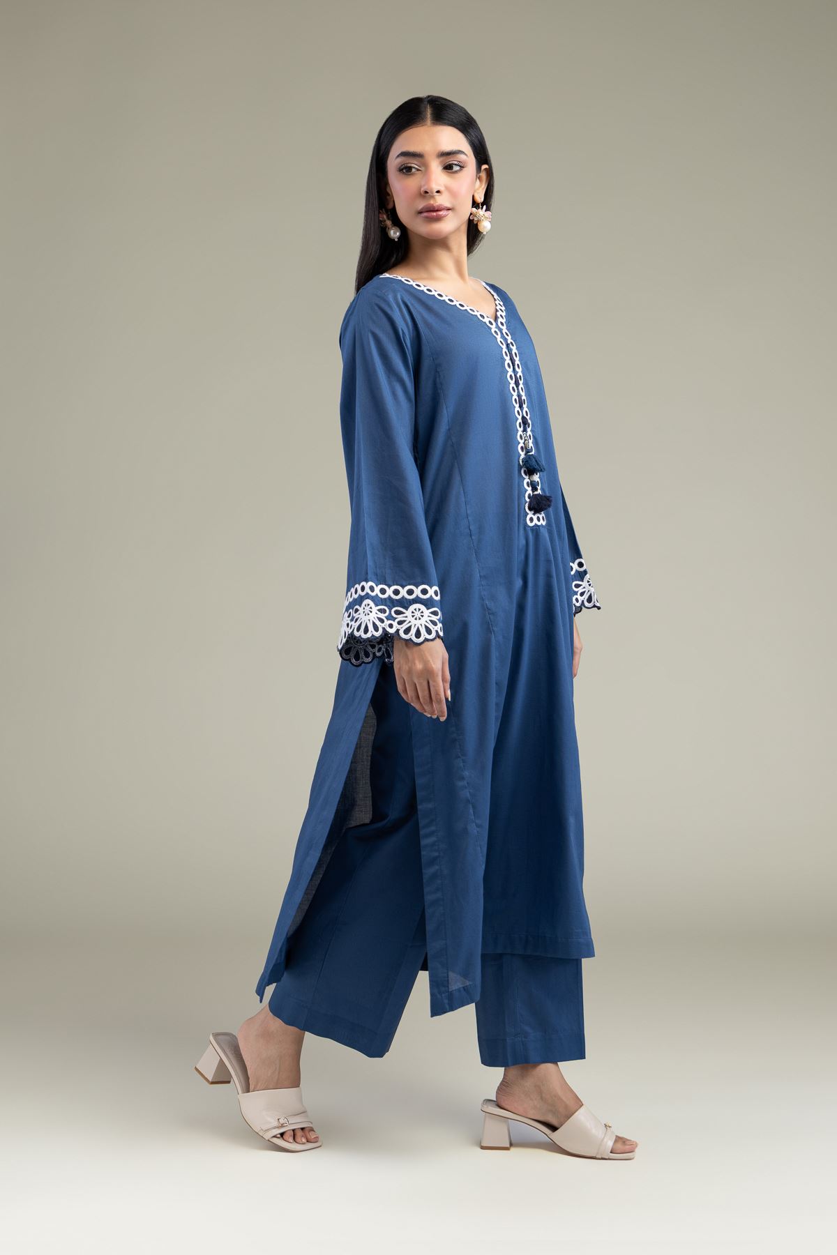 Embroidered Cambric Solid Cambric Pants - 1-26-219-A-B2-VG