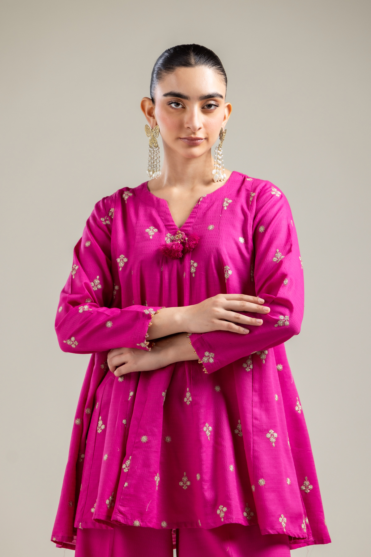 Embroidered Cotton Dobby Cotton Magenta Kurta - 26-01-2E6-03TA-VG