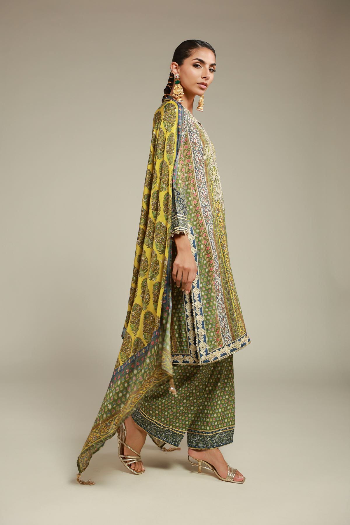 Embroidered Raw Silk 3 Piece Co-ord Set - 25-11-12S2-10TA-VG