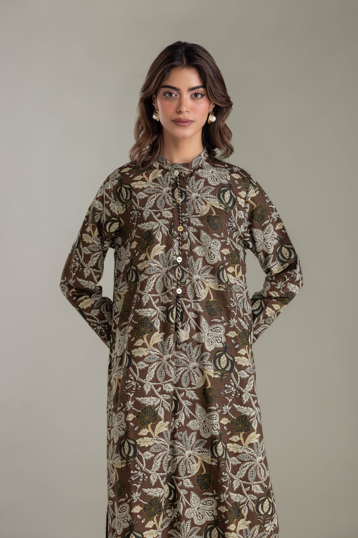 Printed Light Khaddar Longline Printed Kurta - 2-26-202-A-D-VG