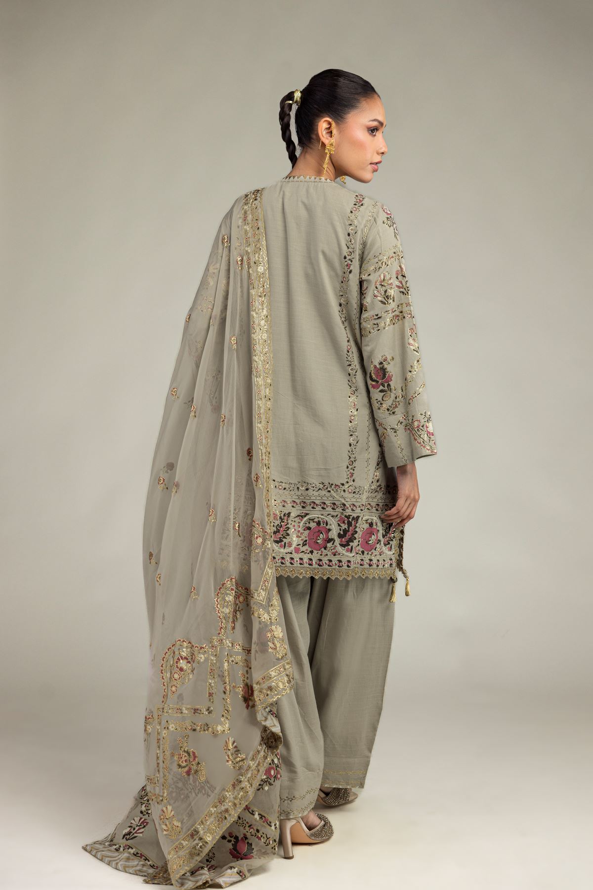 Embroidered Raw Silk 3-piece Co-ords Set - T-A11-26-118FI2-VG