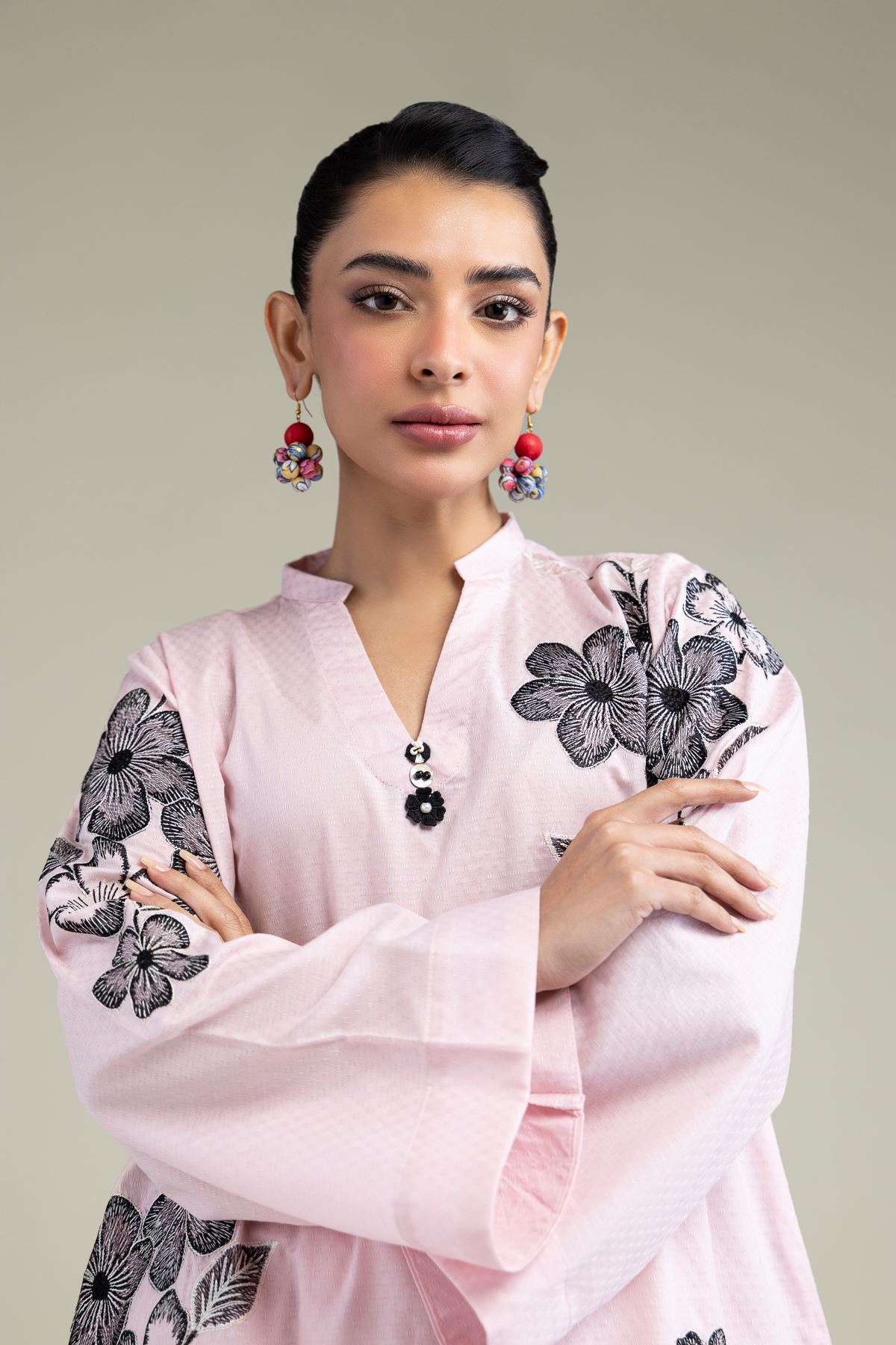 Embroidered Cotton Dobby Floral Pink Kurta - T-A11-26-101FH1-VG