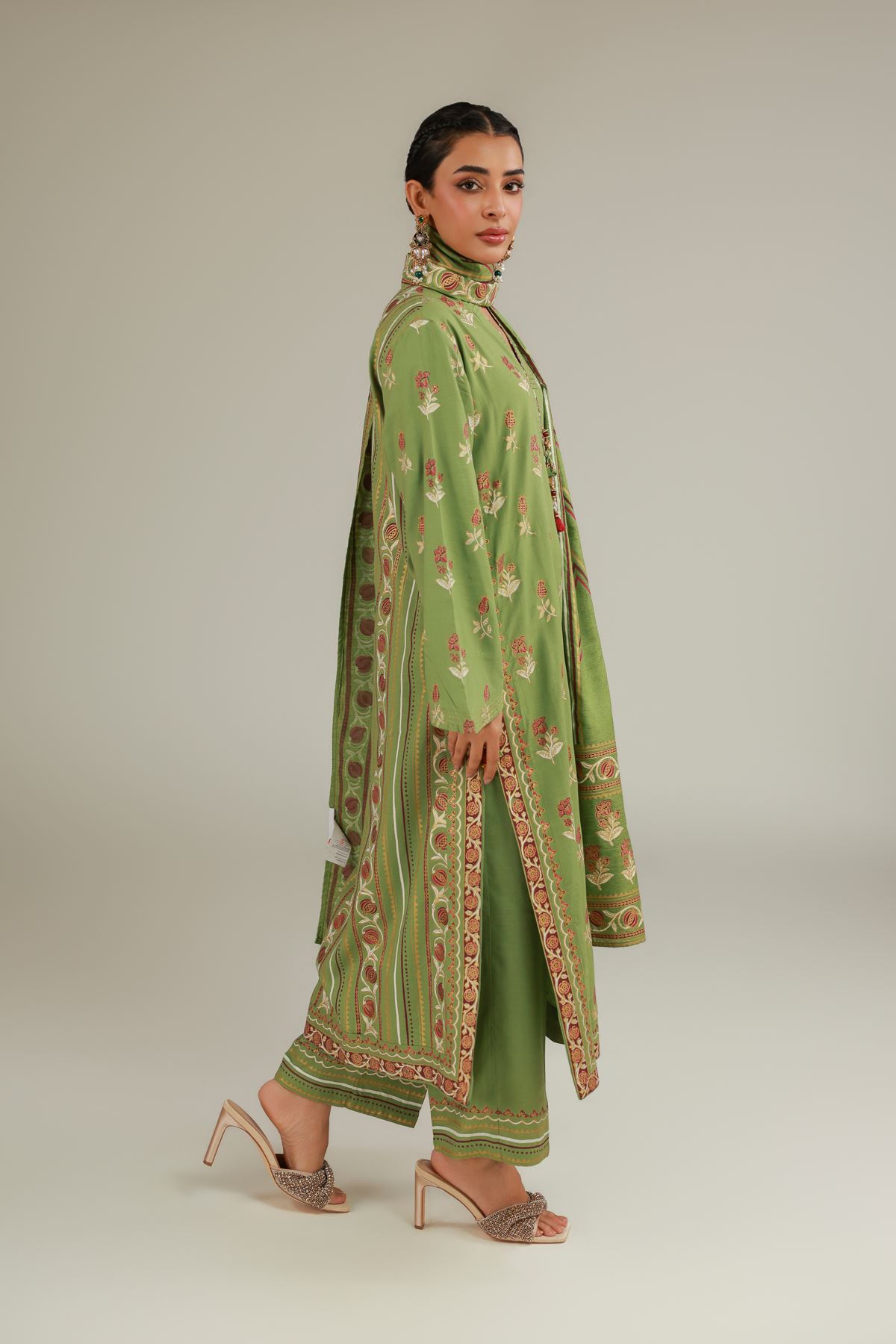 Raw Silk 3 Piece Co-ord Set - 25-12-12S4-09TA-VG