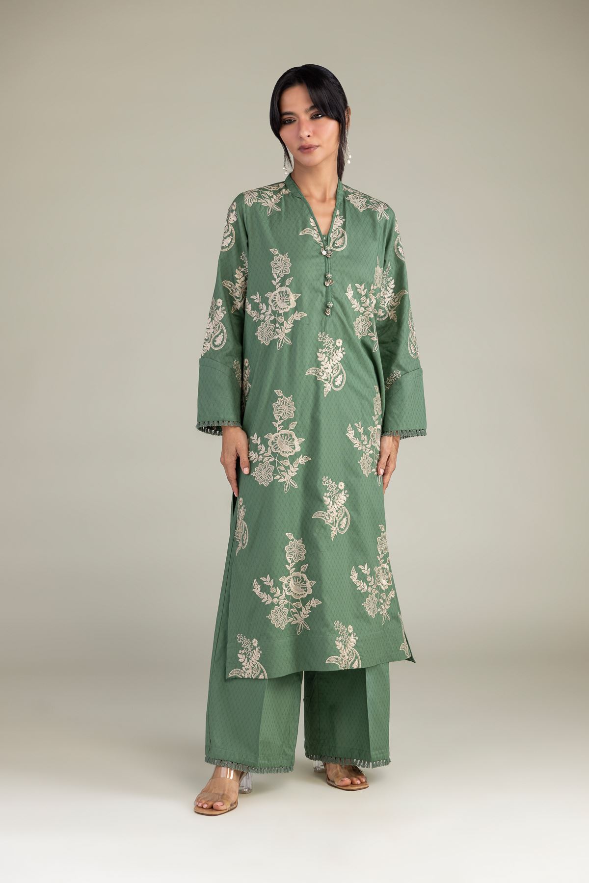 Embroidered Cotton Dobby Floral Cotton Kurta - 1-26-309-B-D1-VG