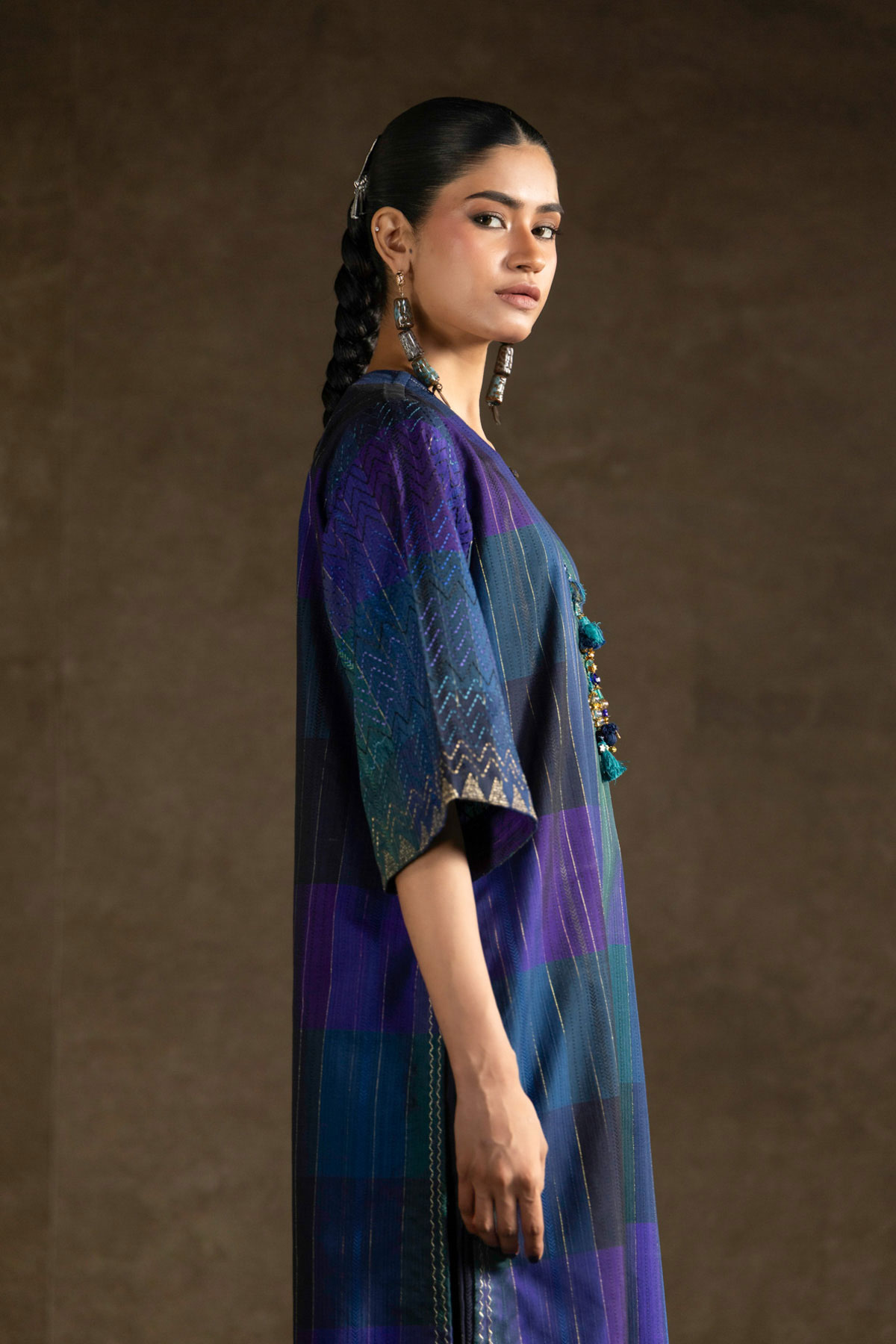 Yarn Dyed Embroidered Handwoven Kurta - 2-26-308-A-G1-VG
