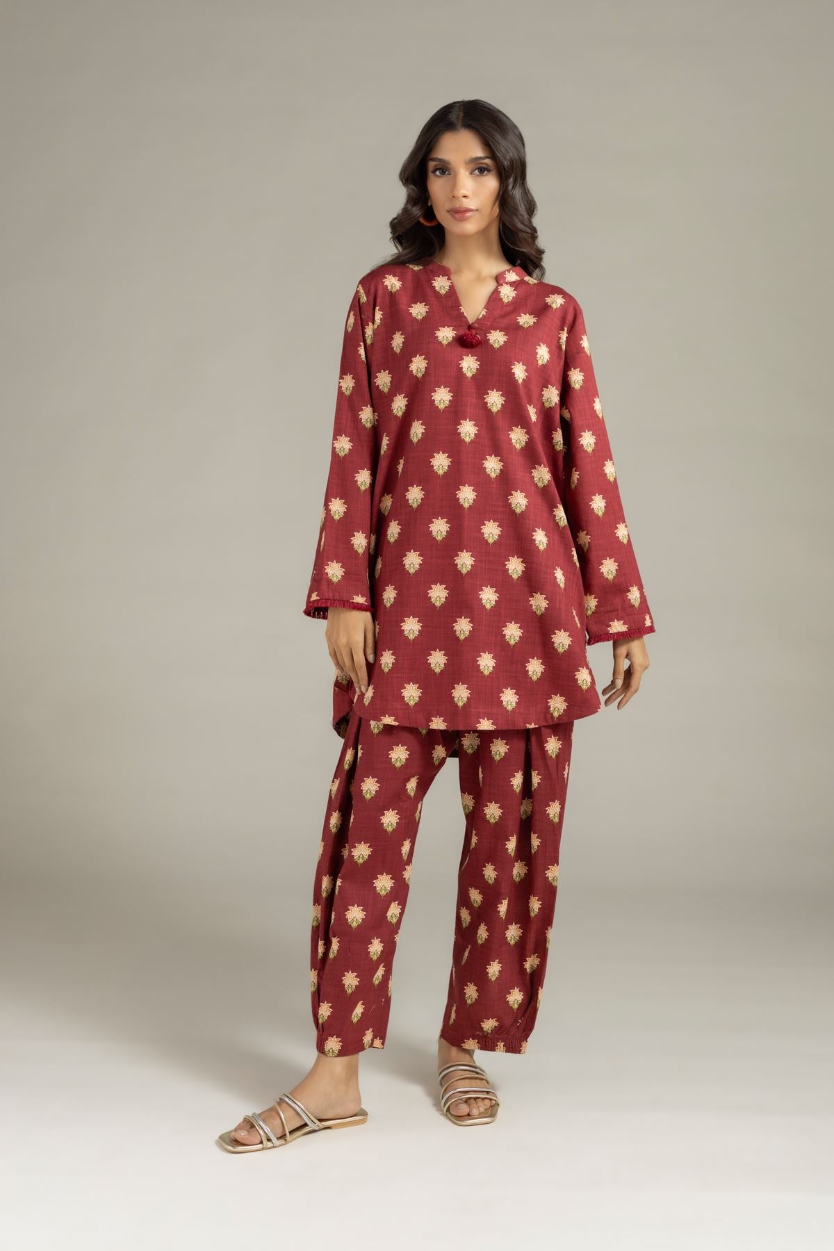 Printed Heavy Textured Cotton Kurta - OTD4-EX23-05TA-VG