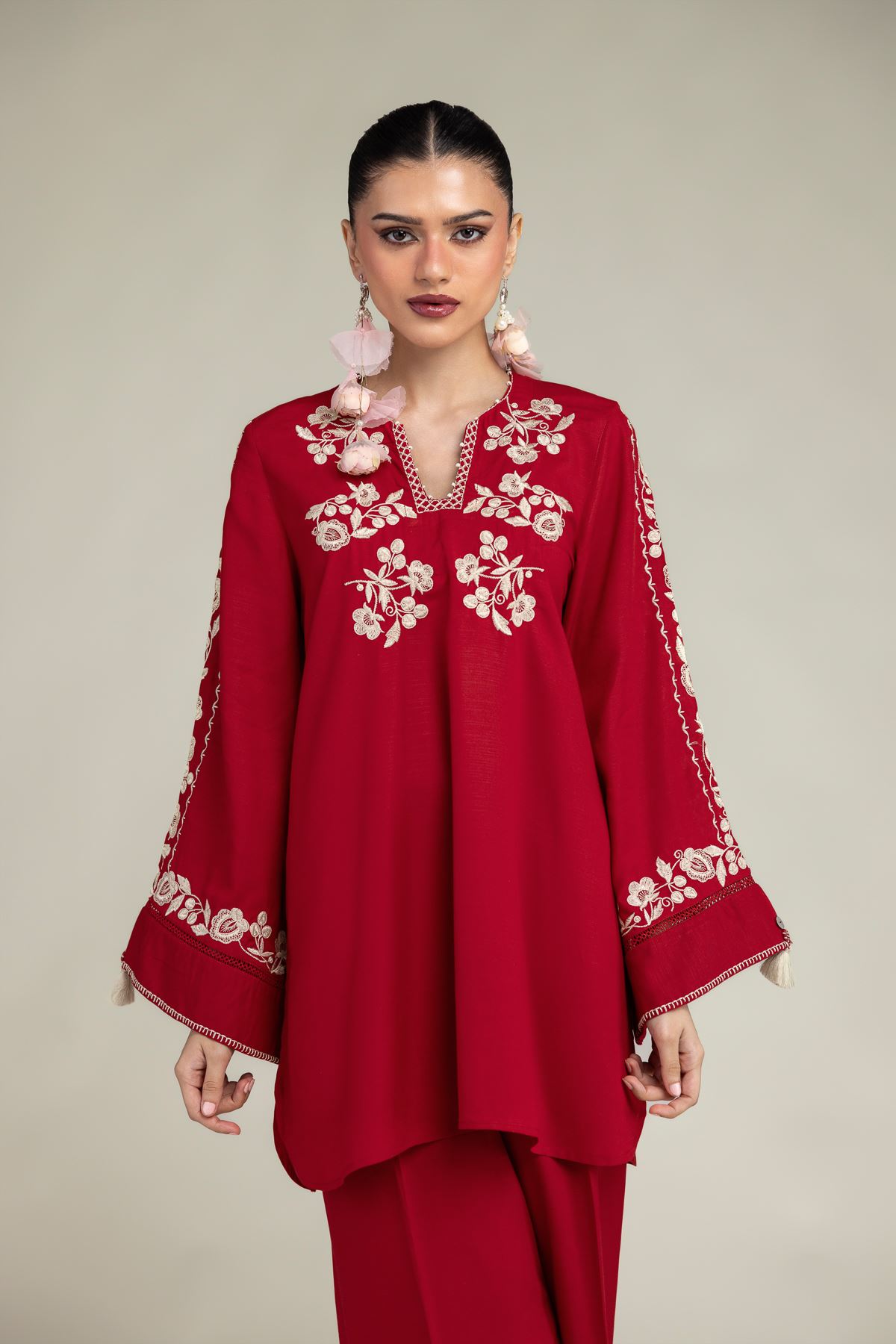 Embroidered Raw Silk Red Silk Kurta - 1-26-245-A-D2-VG