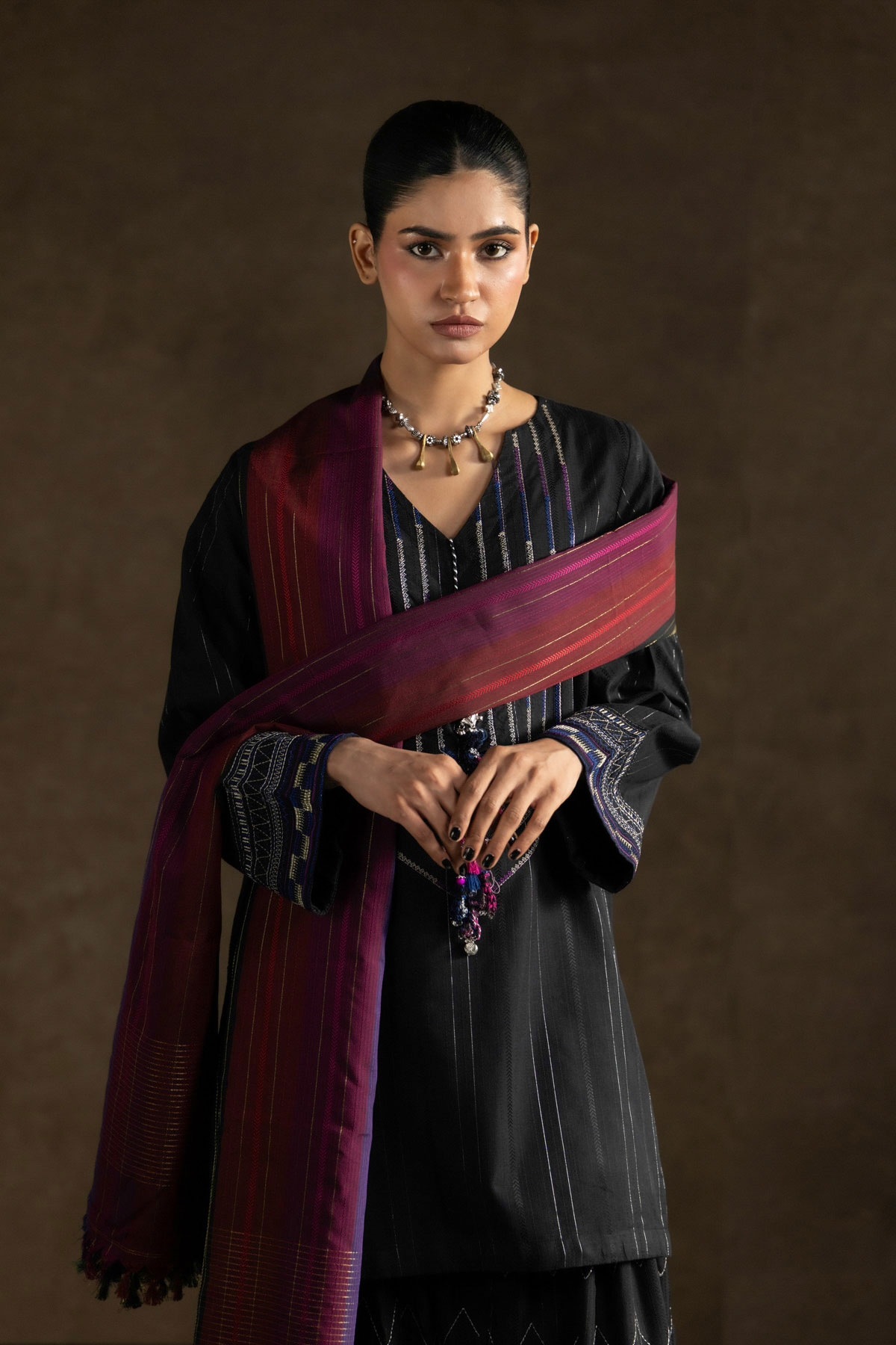 Yarn Dyed Handwoven Dupatta - 2-26-308-A-G1-VG