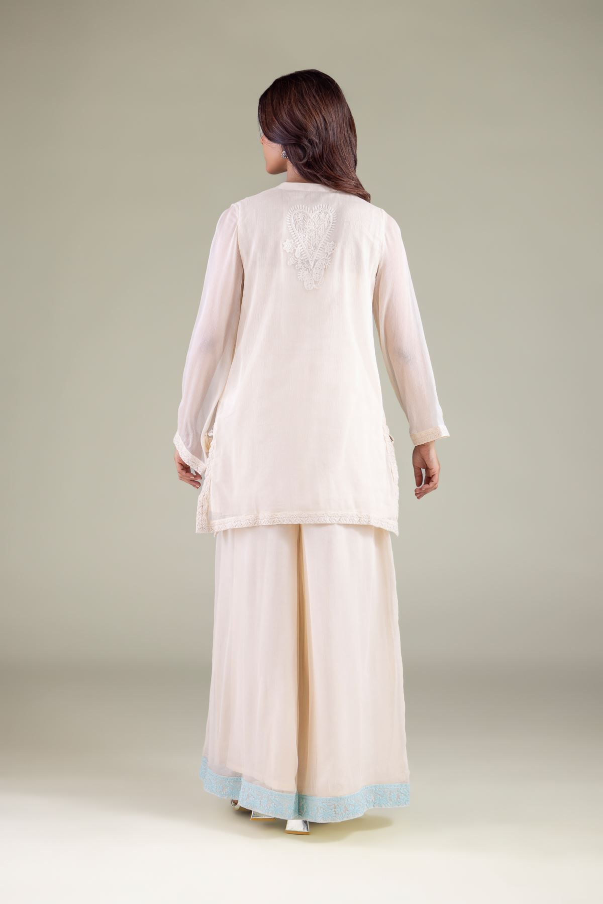 Embroidered Chiffon V-Neck Thread Kurta - R-LCP18405-VG