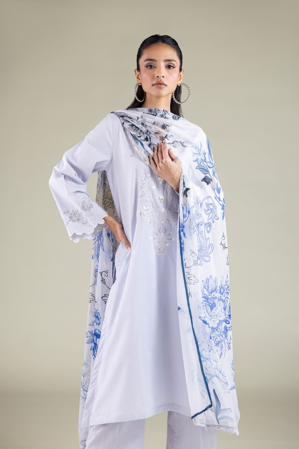 Embroidered Chiffon Leaf Pattern Dupatta - 1-26-146-A-C-VG