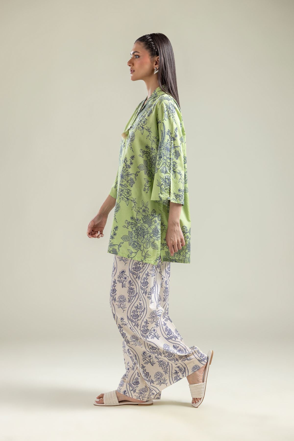 Printed Cotton Dobby Cotton Floral Pants - 1-26-204-A-E1-VG