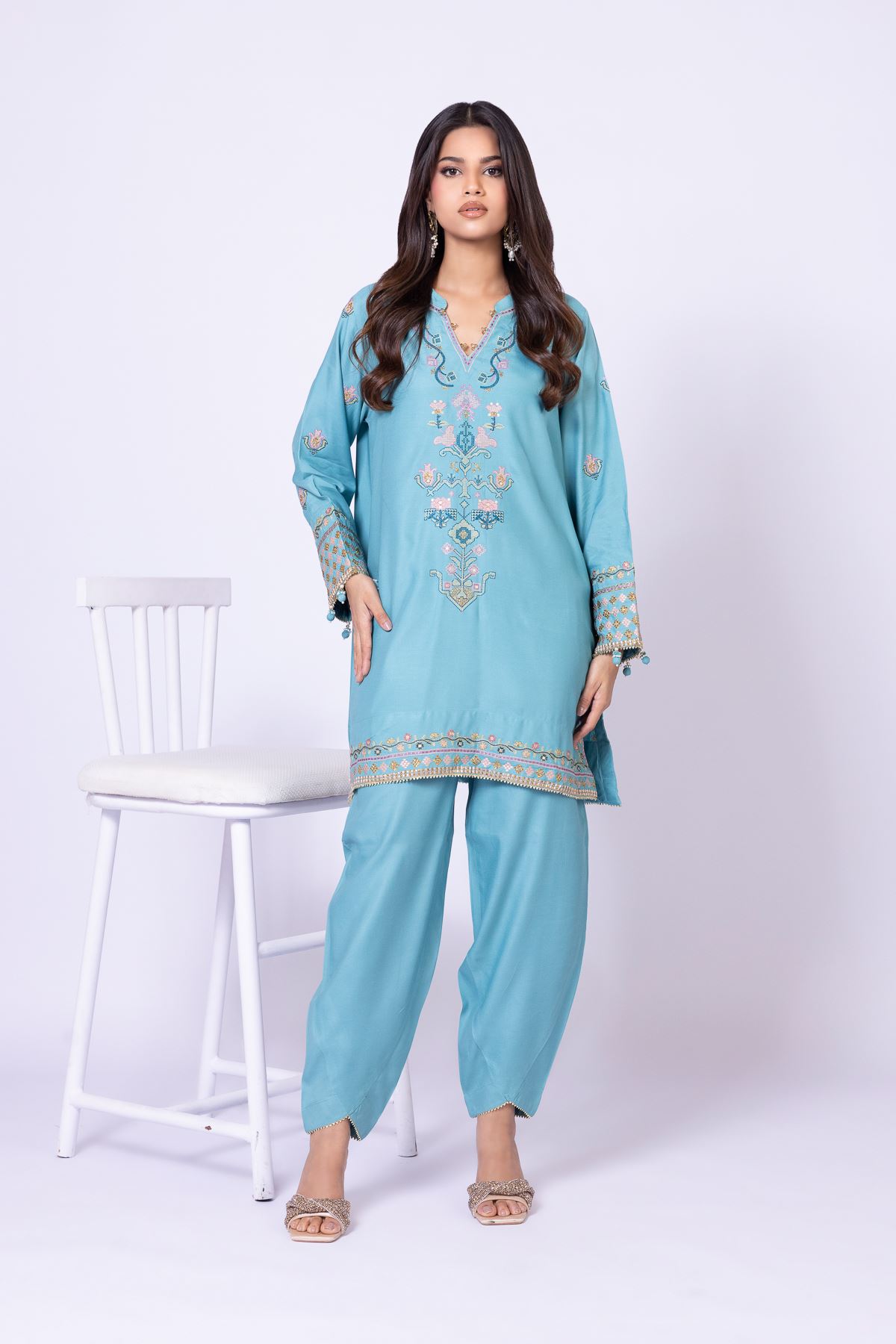 Embroidered Raw Silk Kurta - 25-10-10S4-02TA-VG