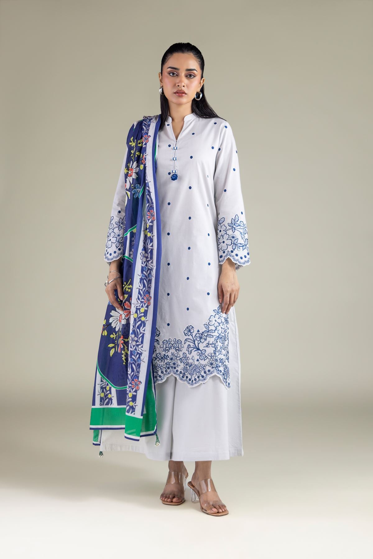 Embroidered Cambric Summer Cambric Pants - 1-26-147-A-F-VG