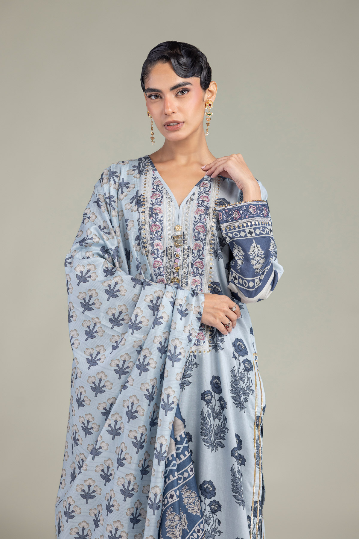 Embroidered Polyester Silk Blue Silk Dupatta - 1-26-102-A-F-VG