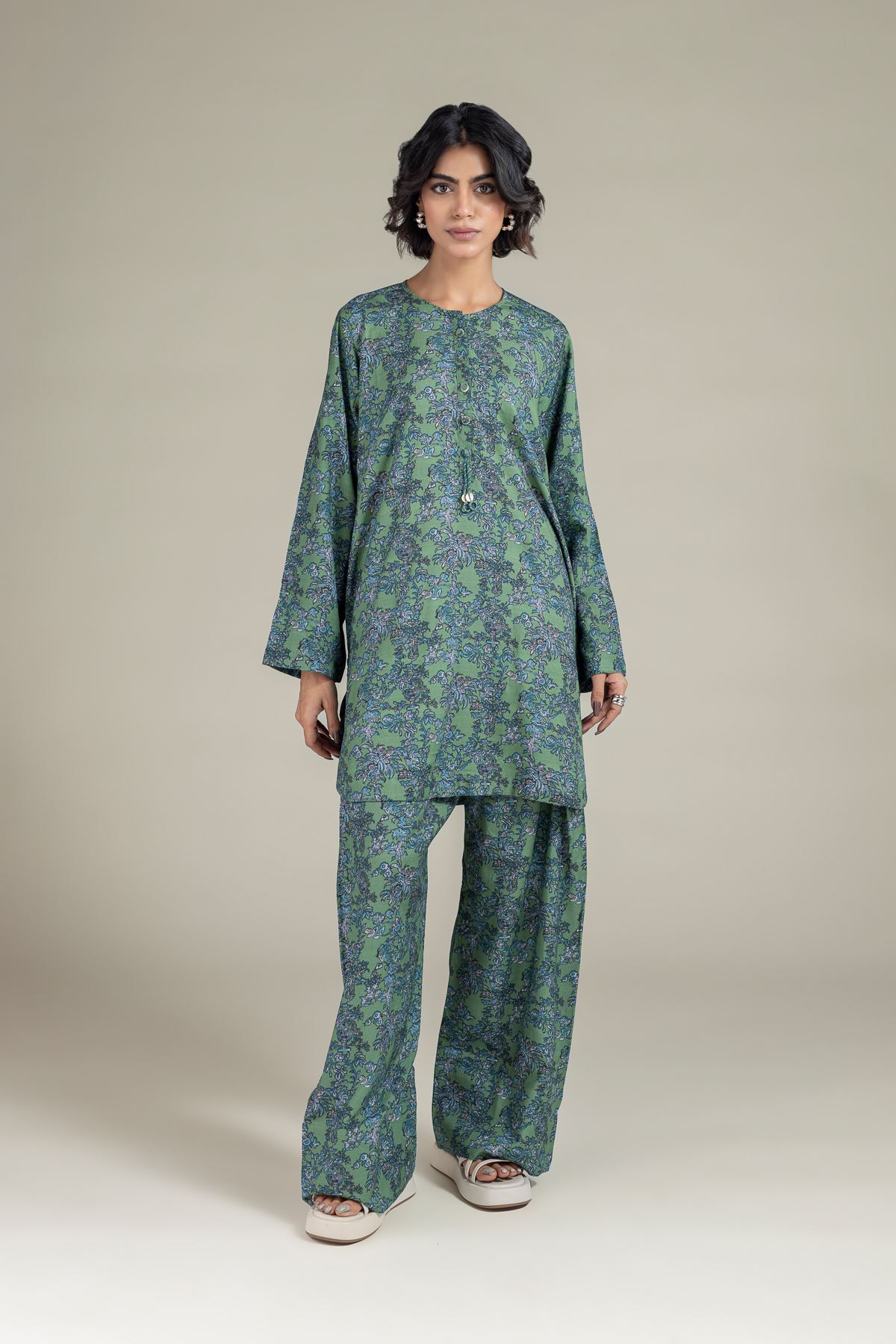 Printed Raw Silk Shalwar - R-25-05E62-08TB-VG