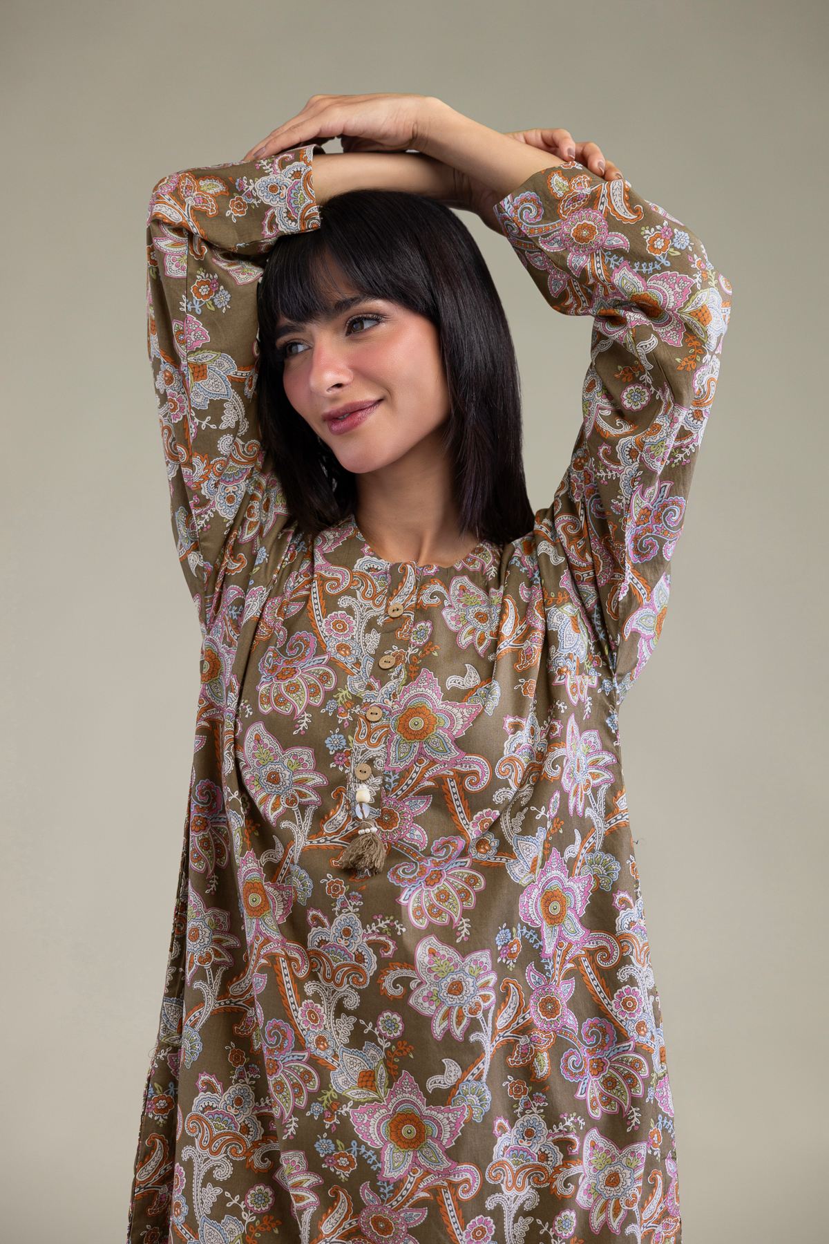 Printed Cambric Brown Cambric Kurta - 25-10-12E1-06BA-VG