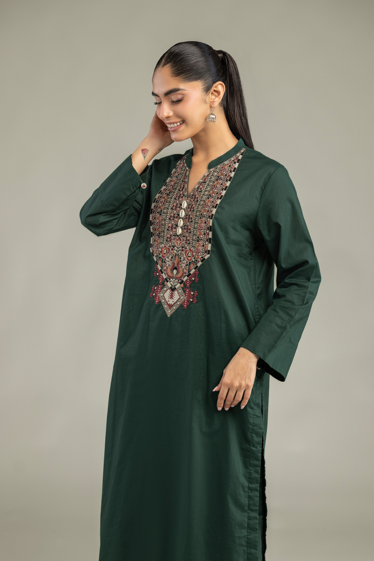 Embroidered Cambric Green Cambric Kurta - 1-26-102-A-F-VG