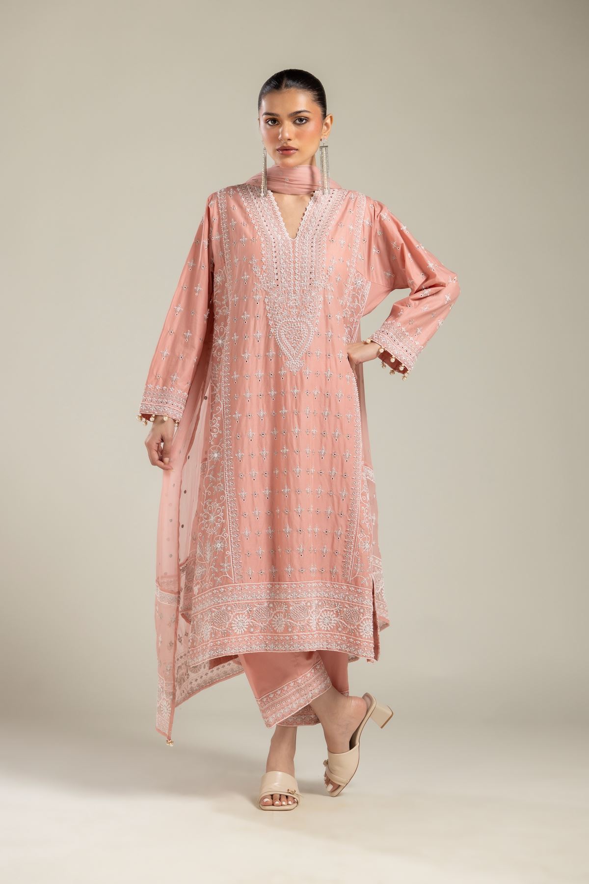 Embroidered Raw Silk 3 Piece Co-ord Set - 2-26-215-A-J-VG