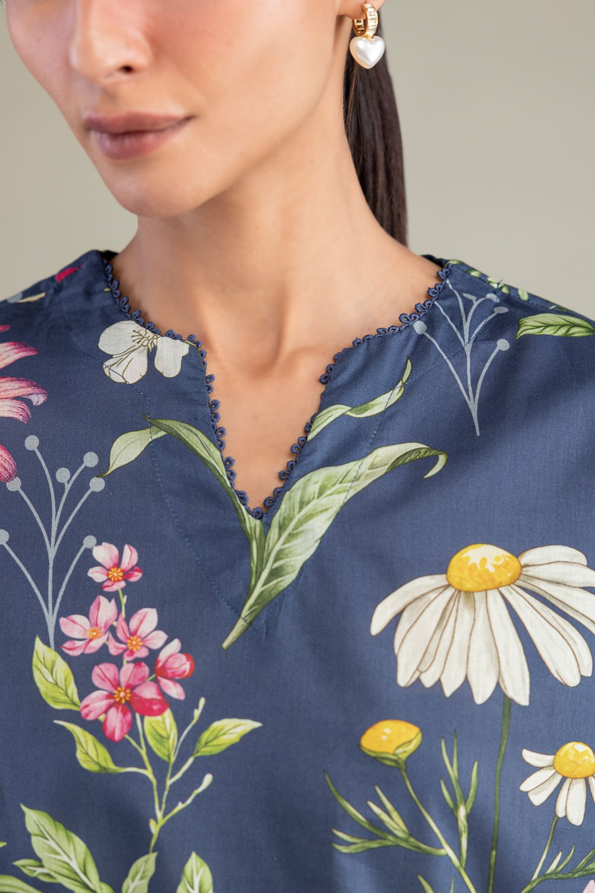 Printed Cambric Short Navy Kurta - 1-26-332-C-A2-VG