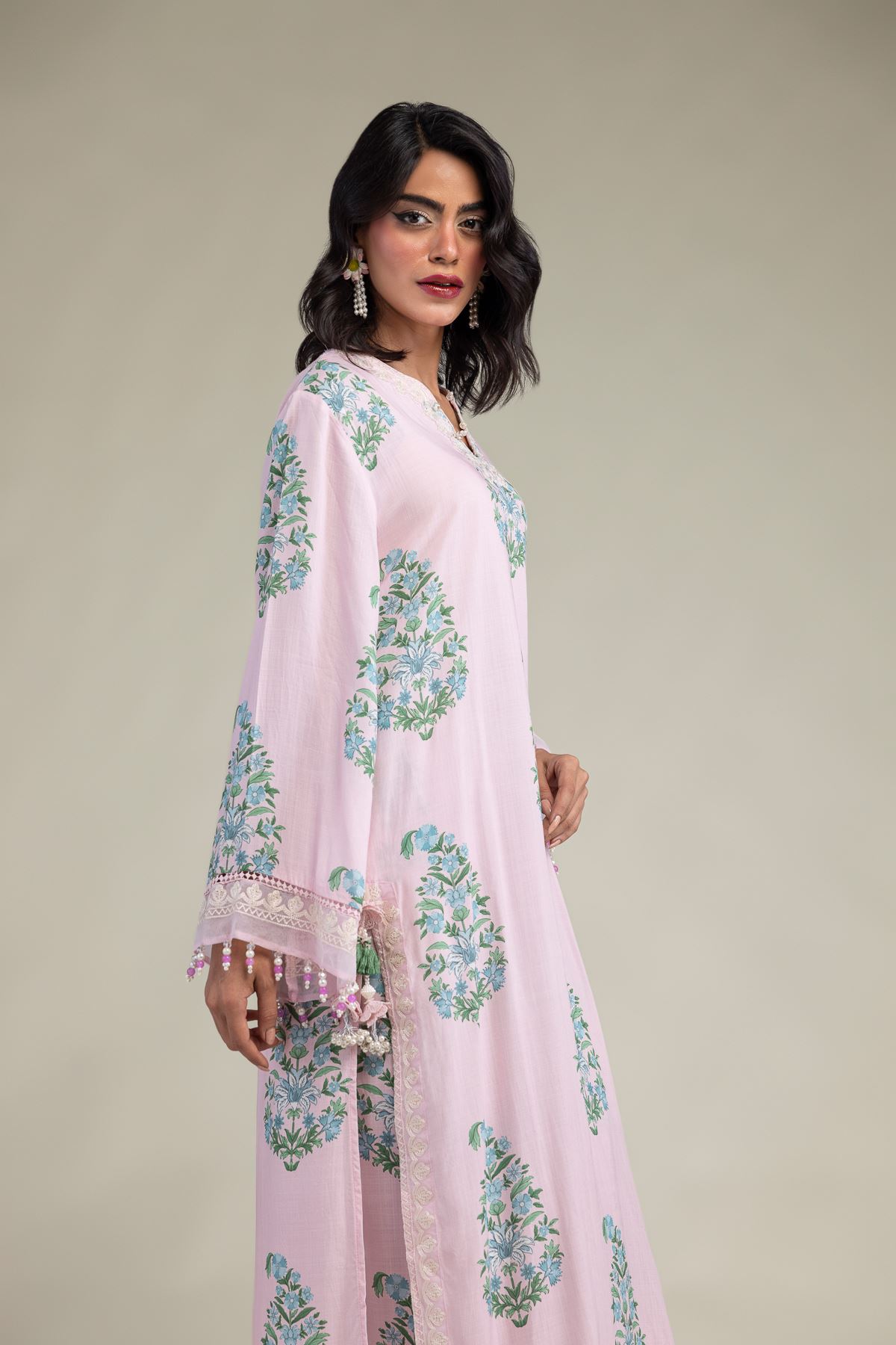 Embroidered Raw Silk Long Pink Kurta - 8-26-216-B-B1-VG