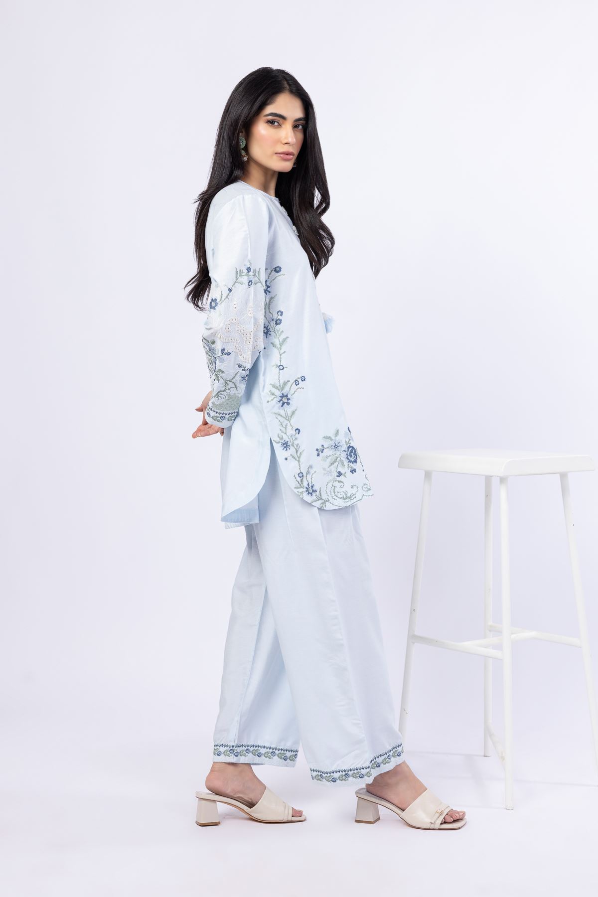 Embroidered Raw Silk Pants - 25-10-10S1-04TB-VG