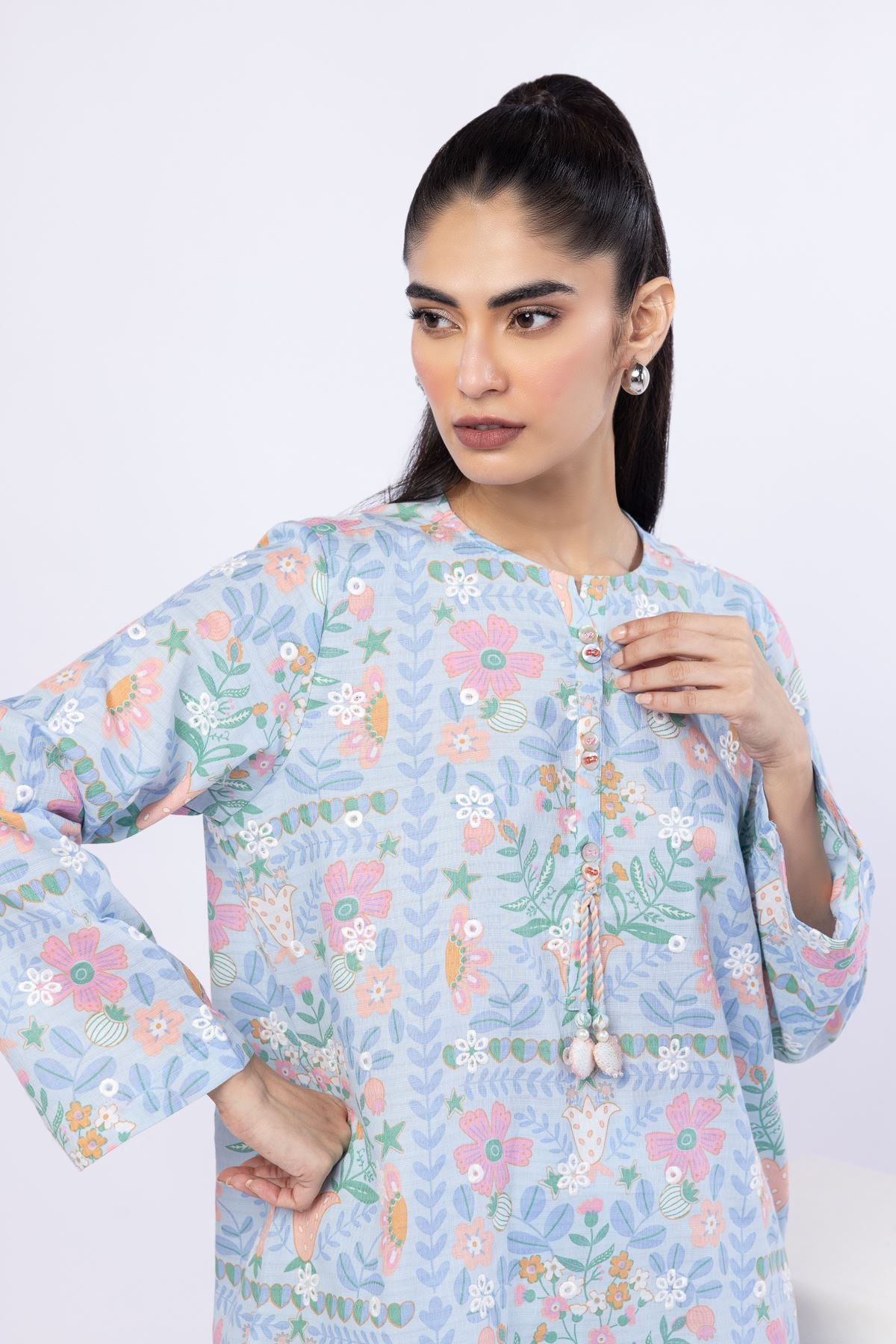 Embroidered Cotton Dobby Kurta - 25-07-7E5-08TA-VG