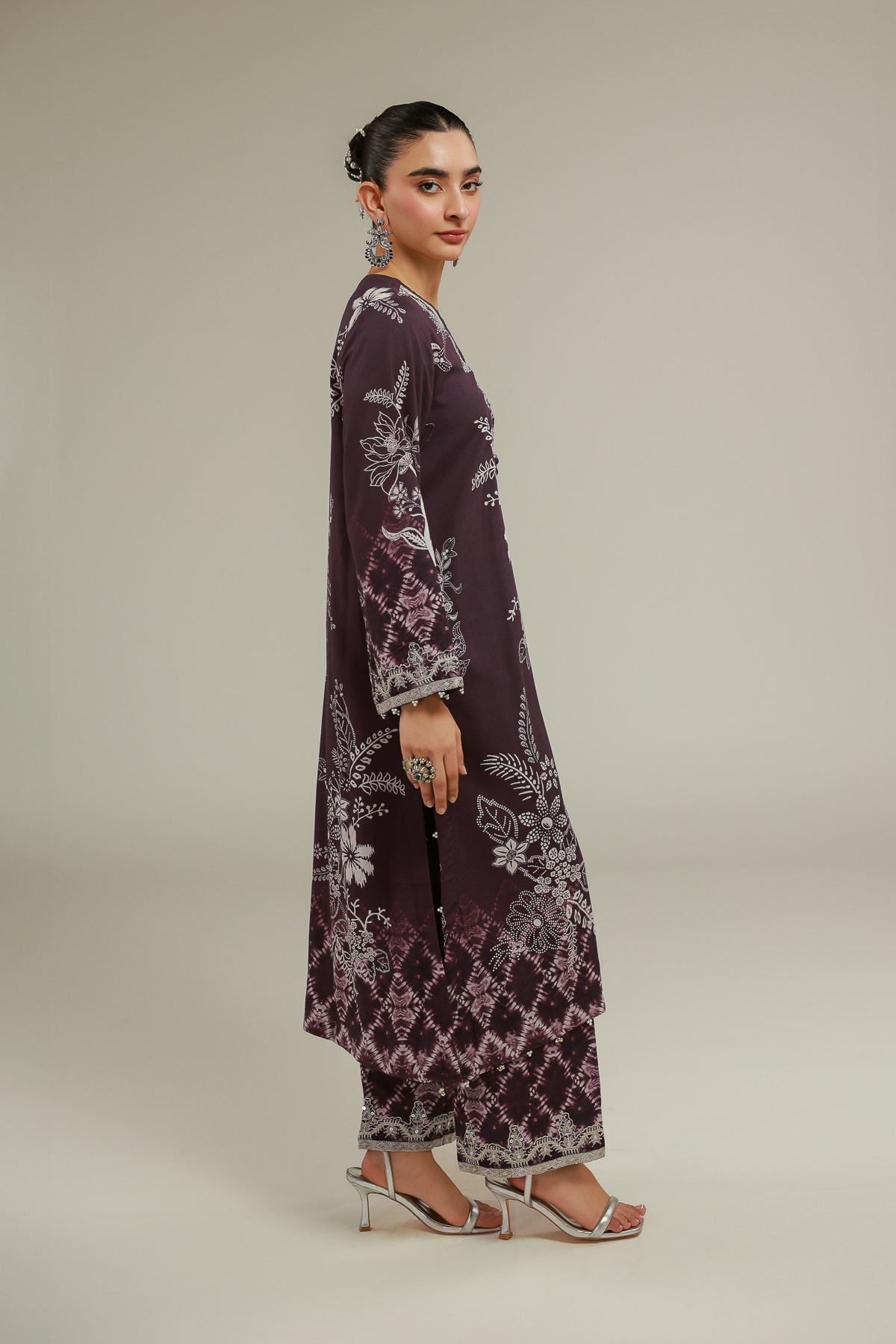 Embroidered Raw Silk Regular Floral Pants - 2-26-106-A-H-VG