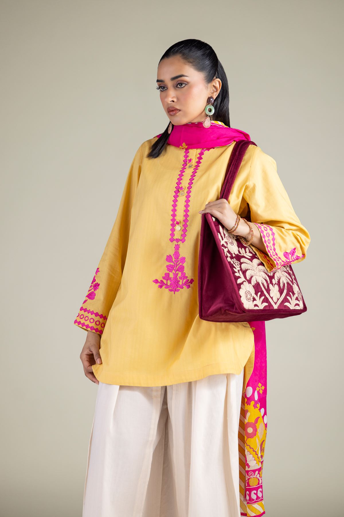 Embroidered Cotton Dobby Short Cotton Kurta - 1-26-147-A-H-VG