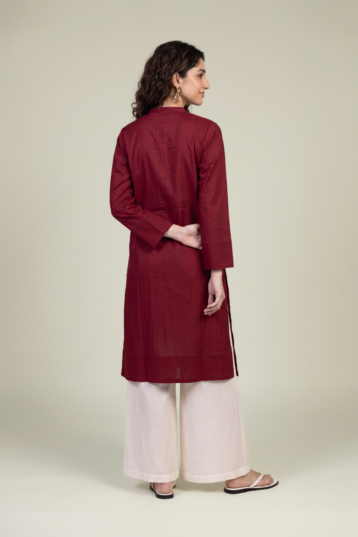 Embroidered Cotton Crinkle Maroon Cotton Kurta - 1-26-102-A-F-VG