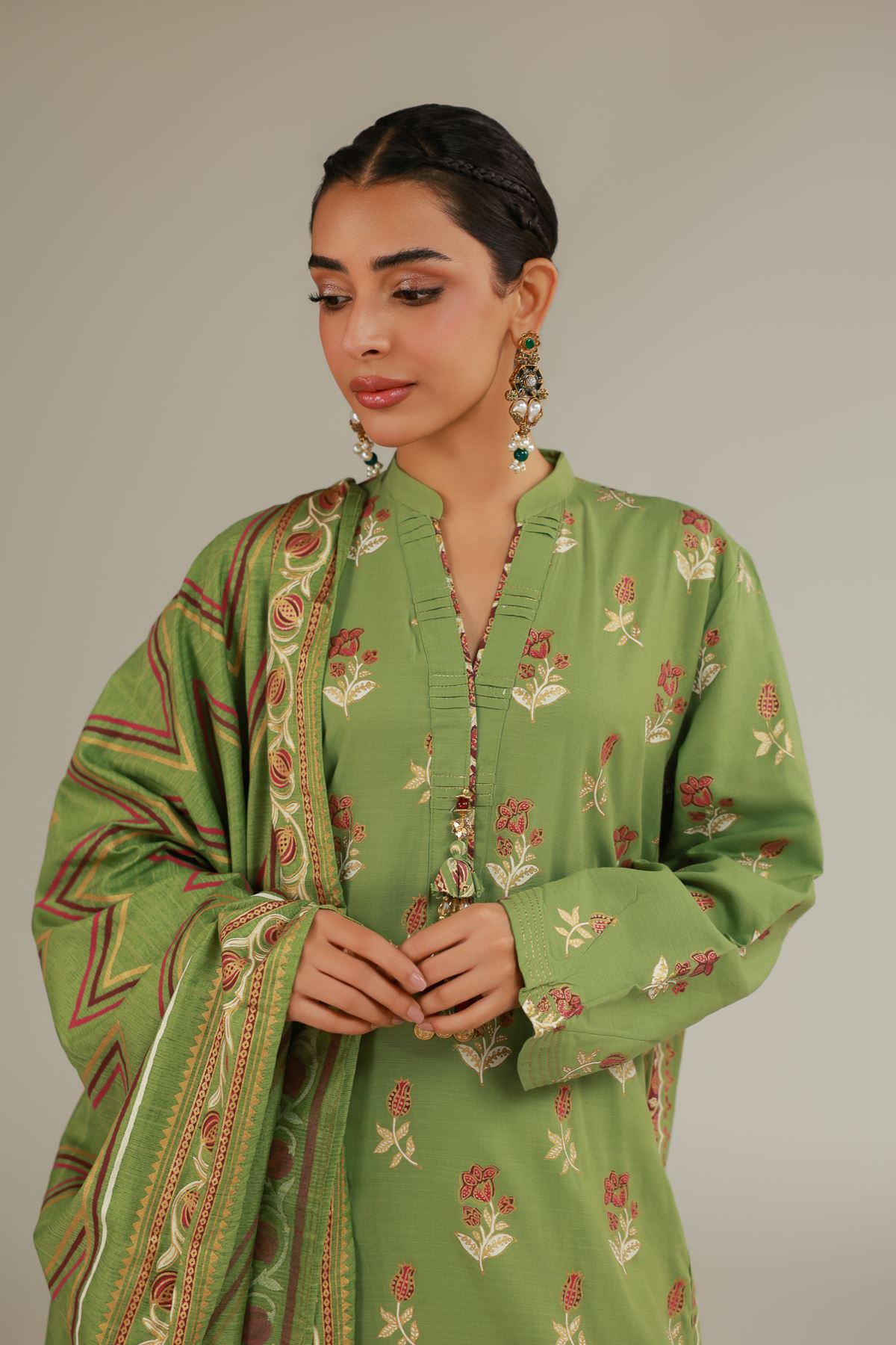 Raw Silk 3 Piece Co-ord Set - 25-12-12S4-09TA-VG