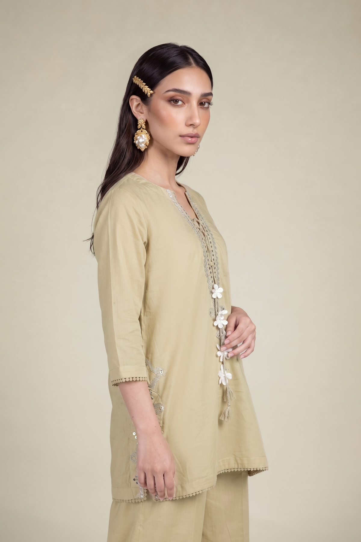 Embroidered Cambric Beige Cambric Kurta - 1-26-102-A-F-VG