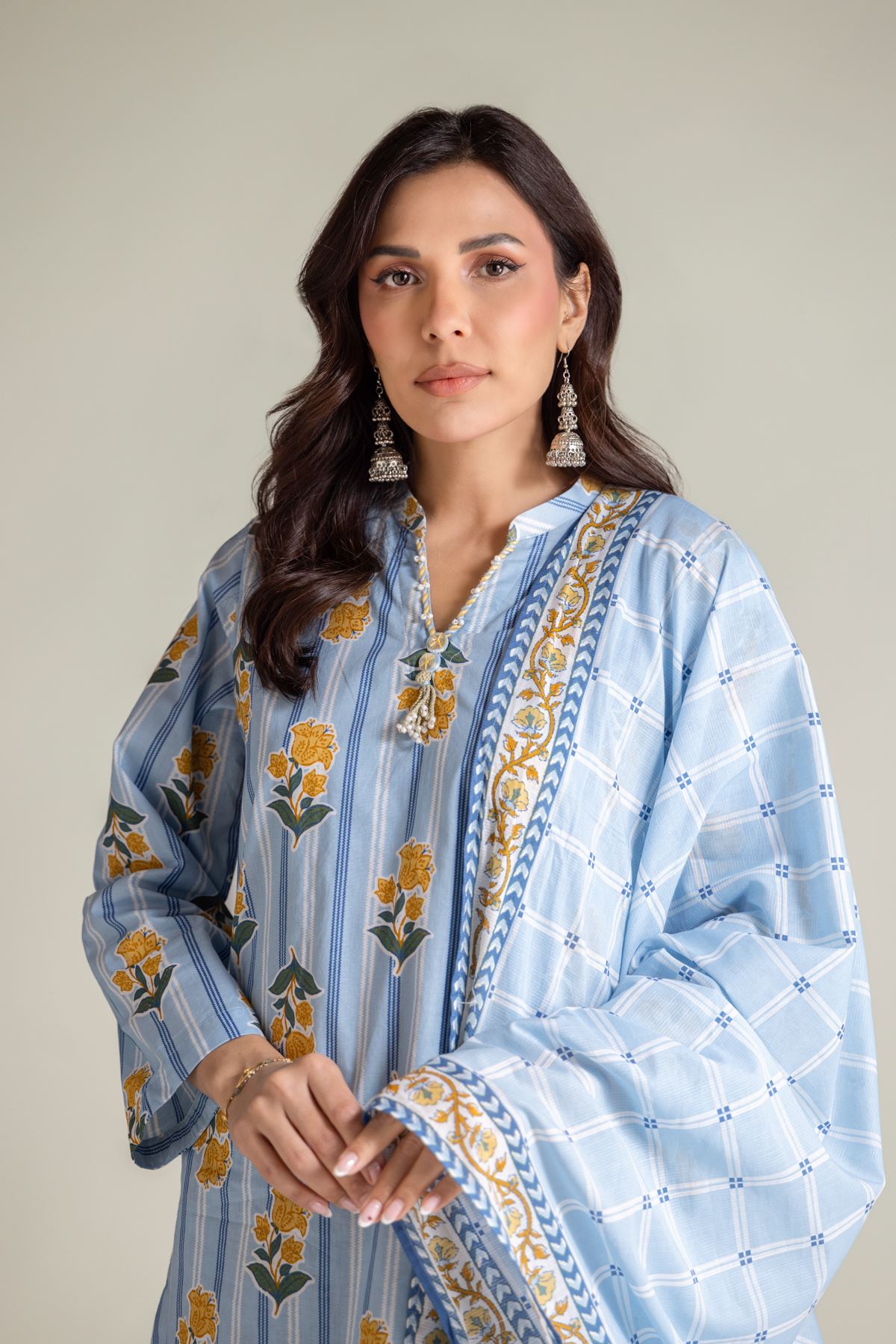 Embroidered Textured Lawn Blue Lawn Dupatta - 1-26-139-C-D-VG