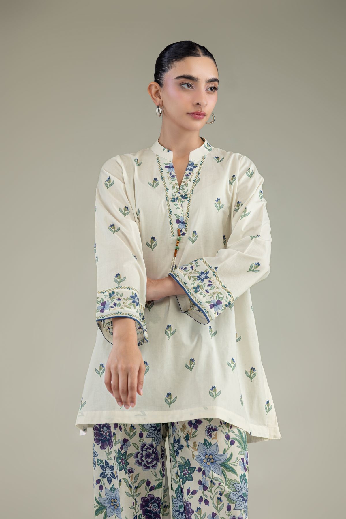 Printed Cambric Cambric Floral Kurta - 1-26-306-B-D1-VG