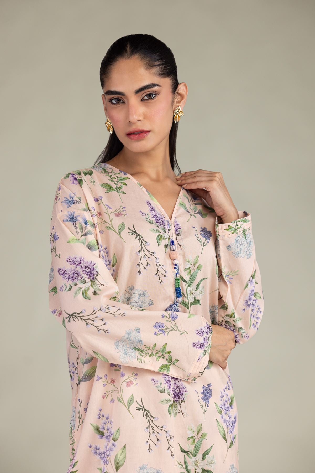 Printed Cotton Viscose Short Floral Kurta - 8-26-303-A-C1-VG