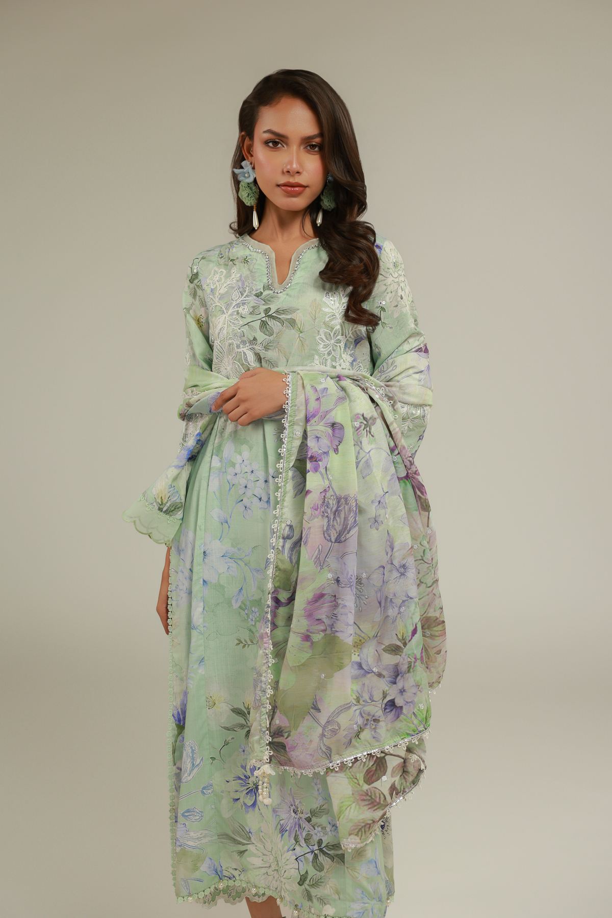 Embroidered Raw Silk Floral 3-Piece Set - T-A22-26-113FC1-VG