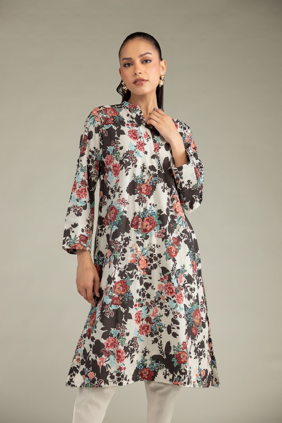 Printed Cambric Floral Cambric Kurta - 1-26-224-B-E2-VG