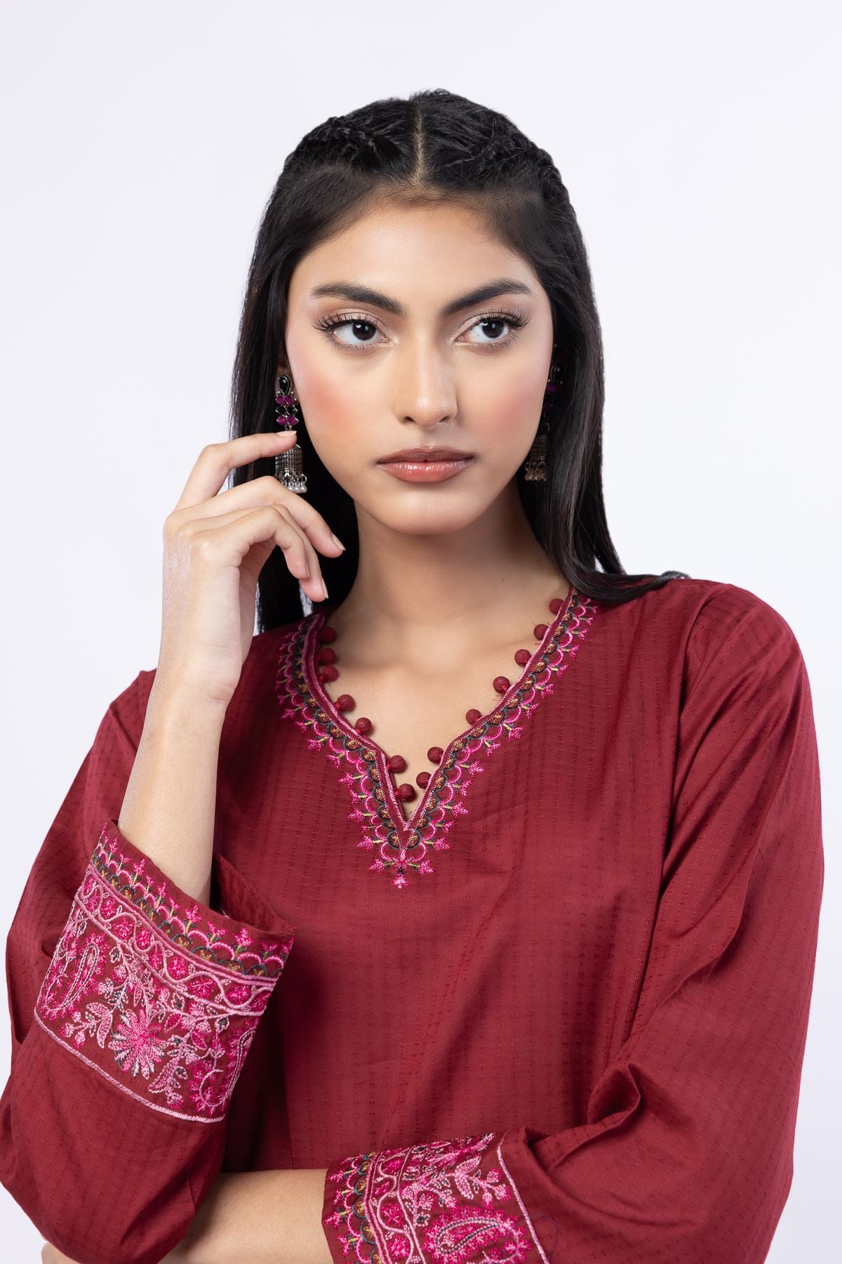 Embroidered Cotton Dobby Kurta - 25-09-11E2-06TA-VG