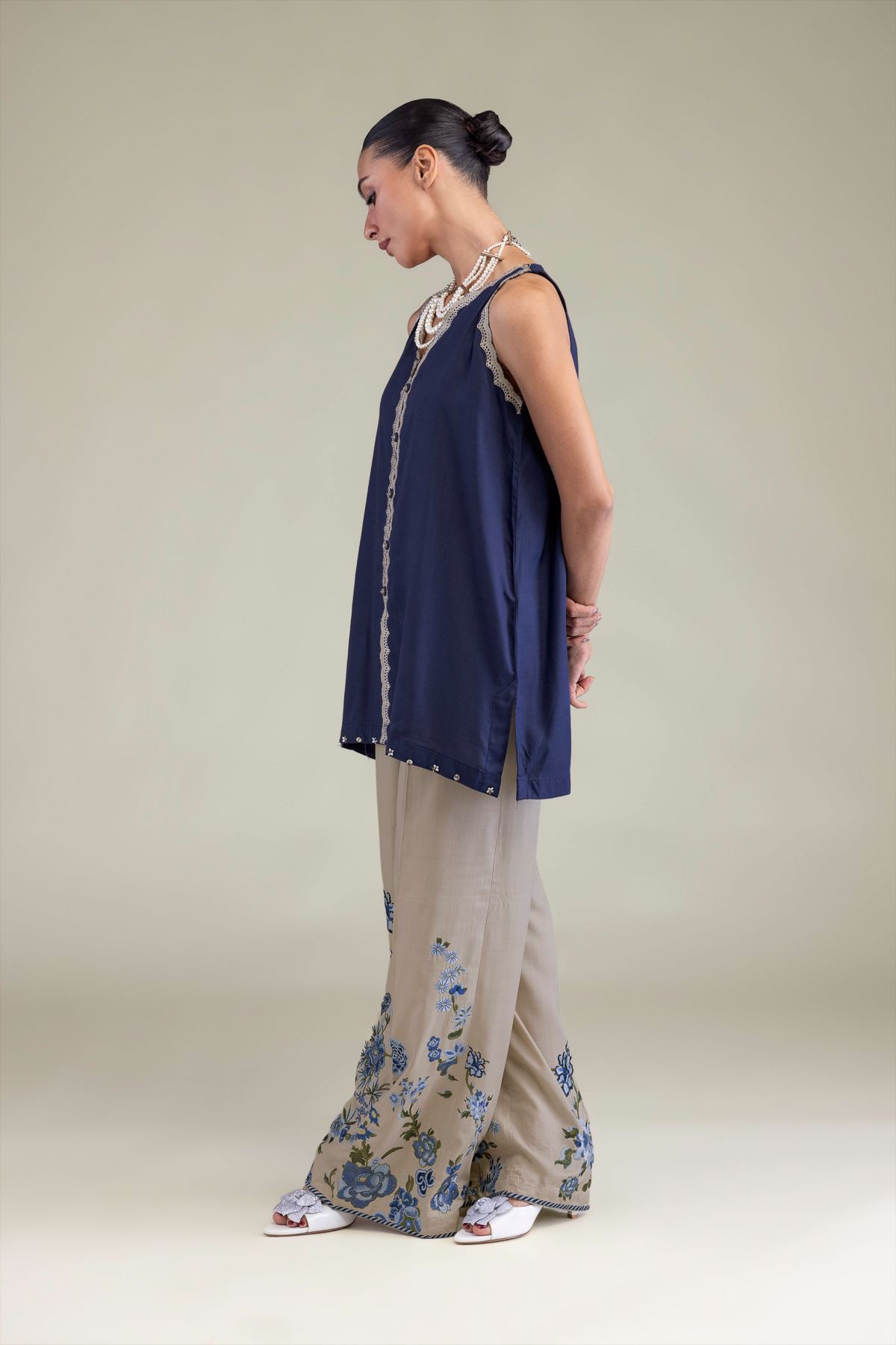 Embroidered Raw Silk Raw Silk Pants - 2-26-206-A-B1-VG