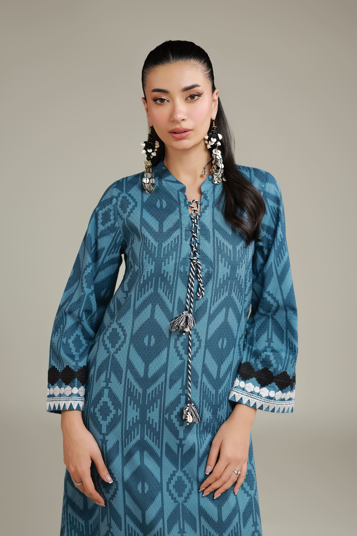 Embroidered Cotton Dobby Long Cotton Kurta - 26-02-1E13-02TA-VG