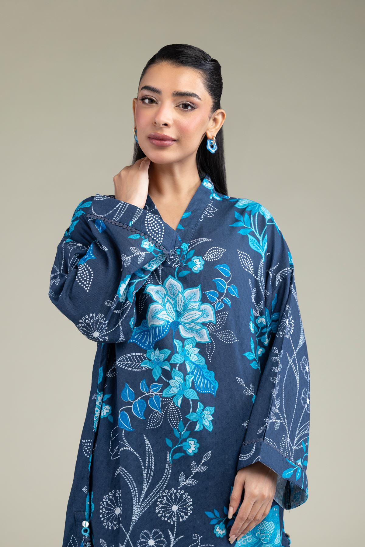 Printed Cotton Dobby Floral Longline Kurta - 1-26-247-A-J1-VG