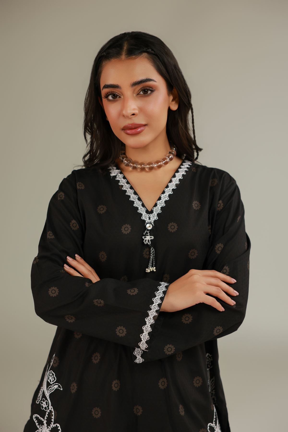 Embroidered Cotton Dobby Black Cotton Kurta - 1-26-124-A-A-VG
