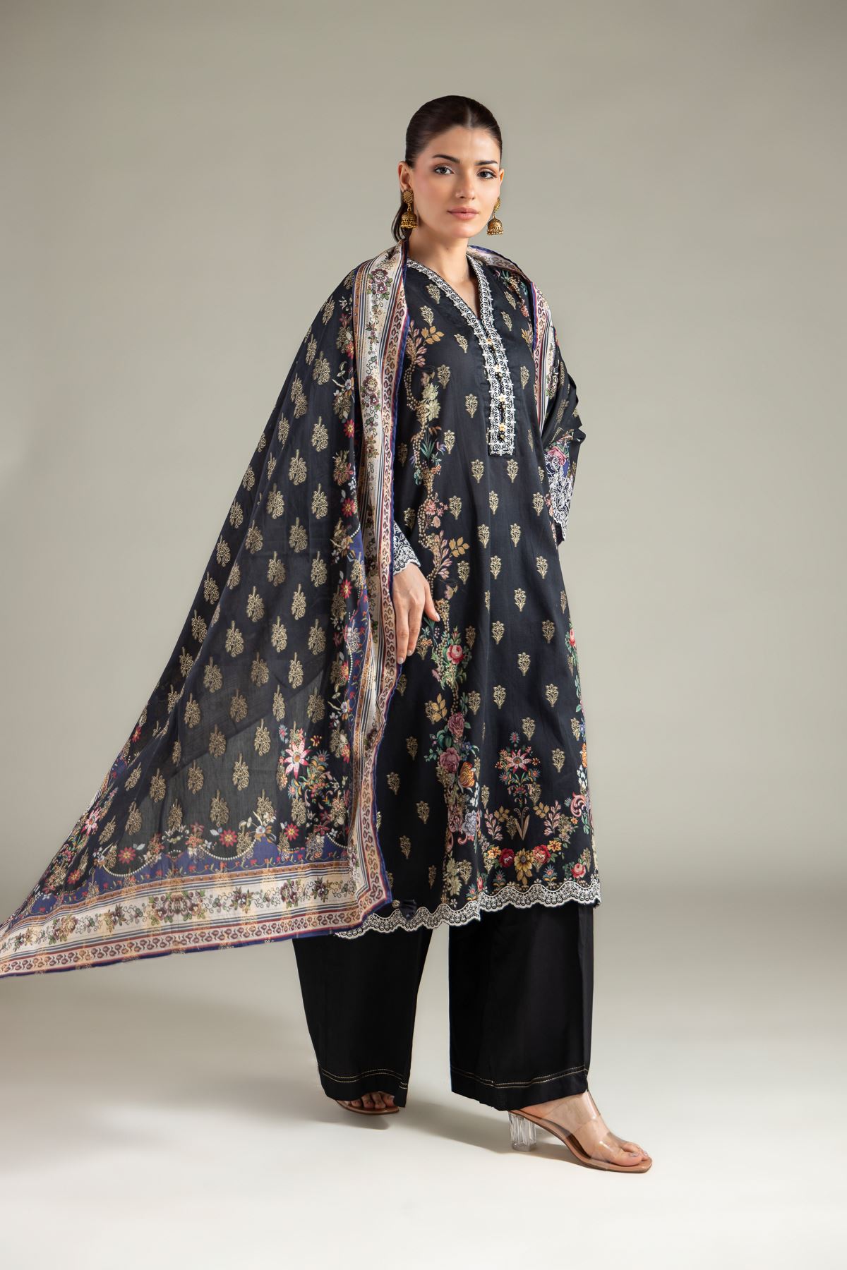 Embroidered Jacquard Tailored 3-Piece Set - 12-26-106-F-D-VG