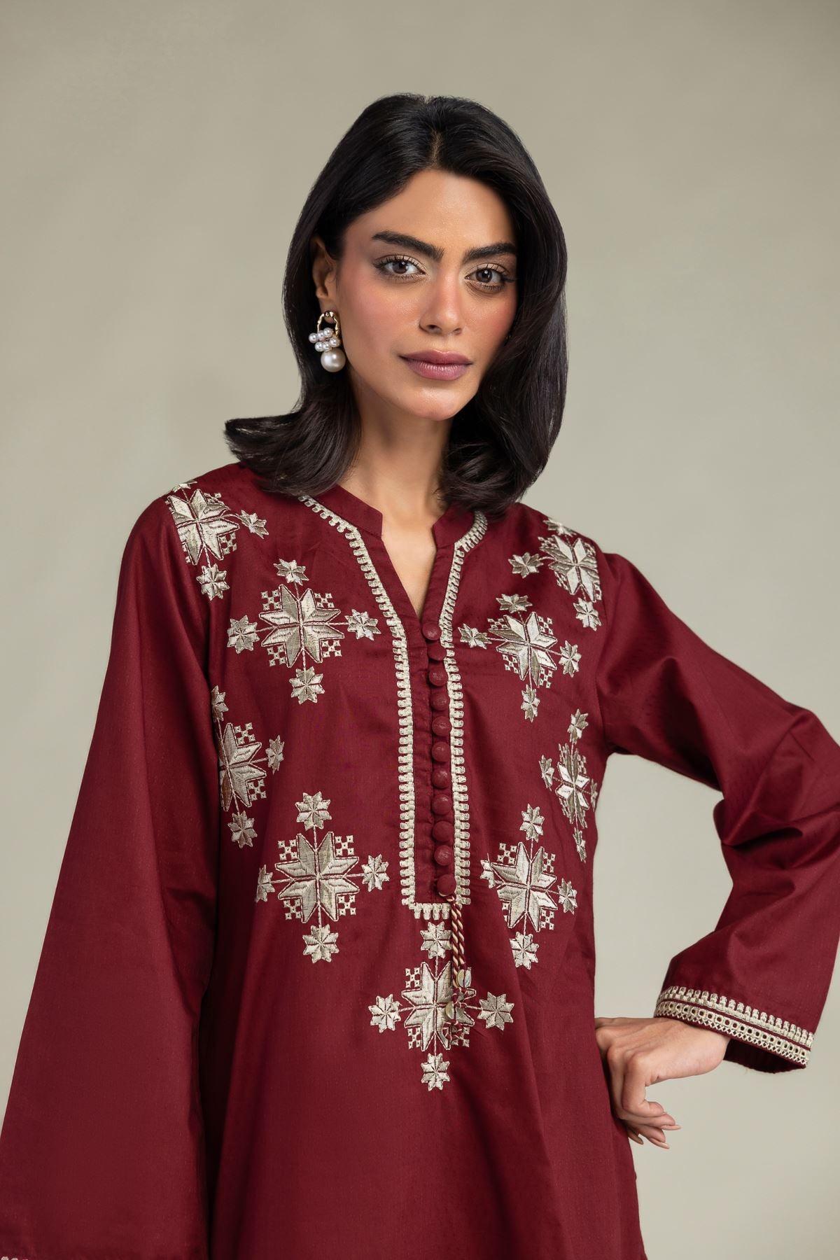 Embroidered Cotton Dobby Cotton Dobby Kurta - 8-26-303-A-C1-VG
