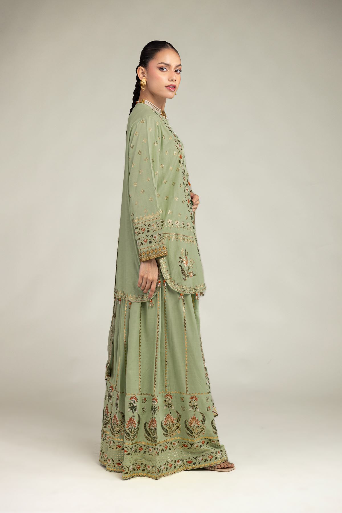 Embroidered Raw Silk 3 Piece Co-ord Set - 1-26-203-A-H1-VG