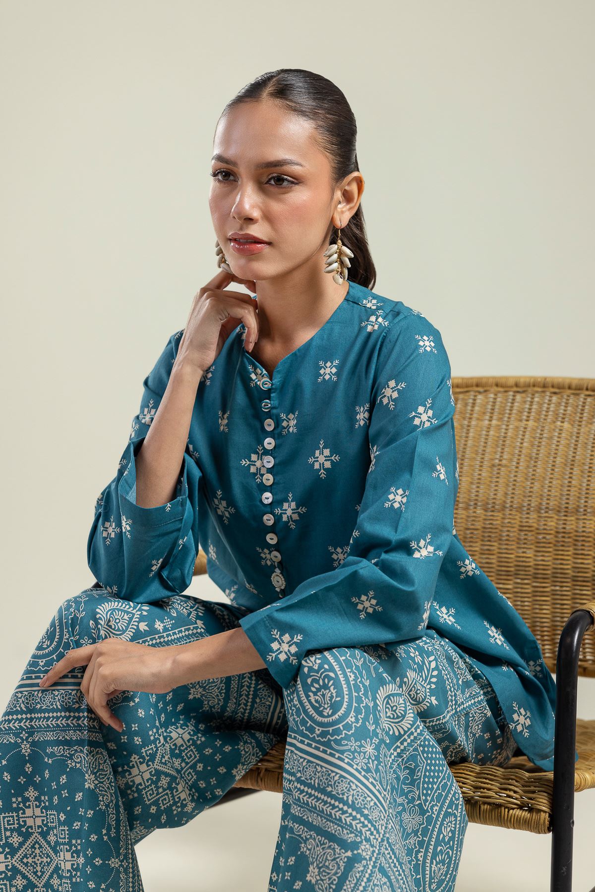 Printed Cambric Teal Cambric Kurta - 26-01-2E1-07TA-VG