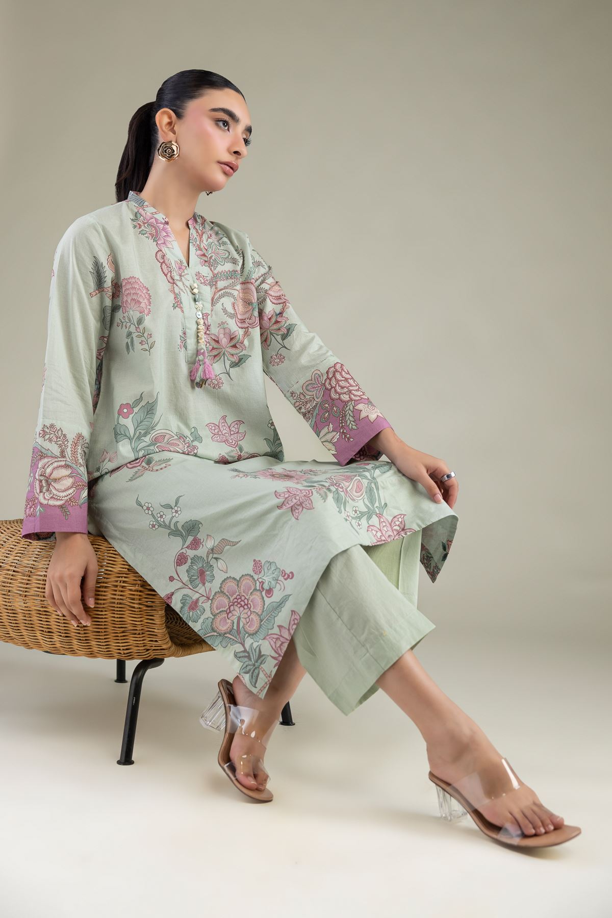 Printed Cambric Floral Cambric Kurta - 1-26-244-C-D1-VG