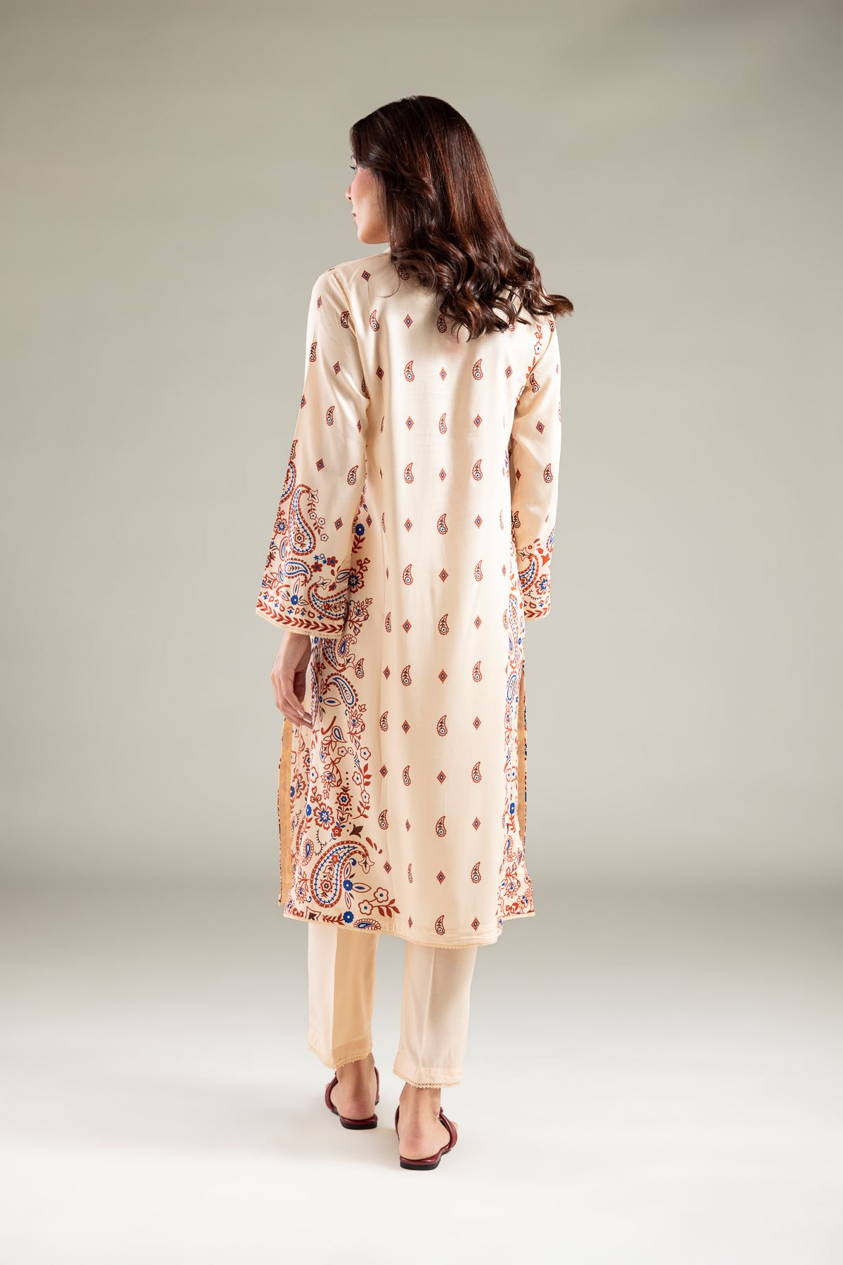 Printed Viscose Long Paisley Kurta - 1-26-105-A-A-VG
