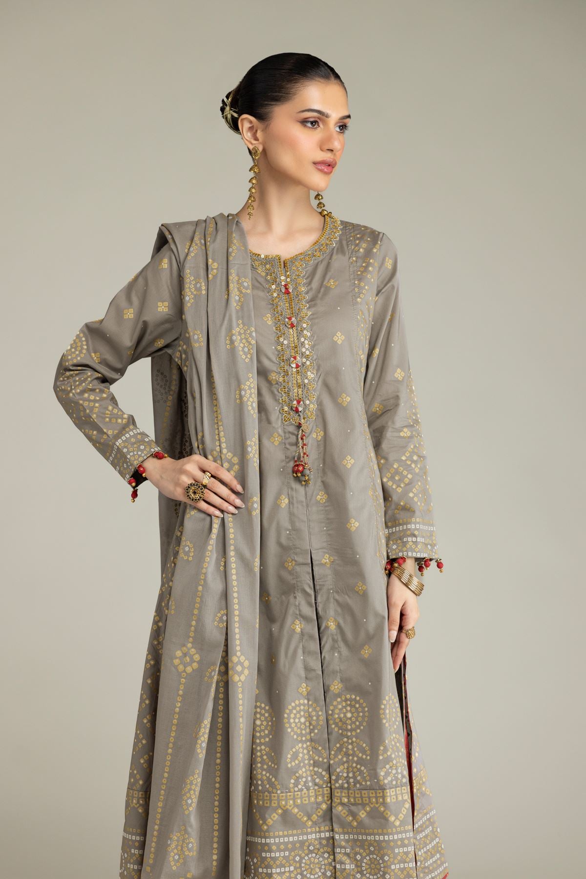 Embroidered Cambric 3-Piece Co-ord Set - T-A11-26-116FG1-VG