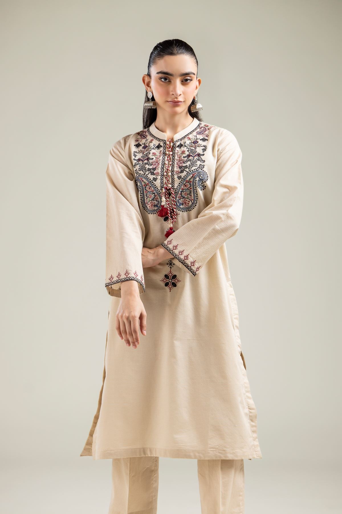 Embroidered Mesuri Floral Beige Kurta - 1-26-142-A-E-VG